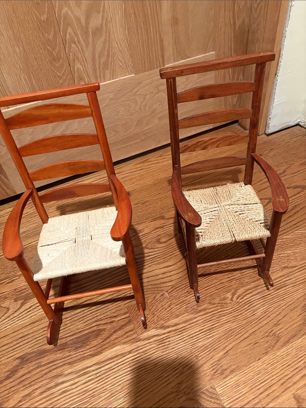Wooden Ladderback teddy bear or doll rocking  Chairs with Woven Seats